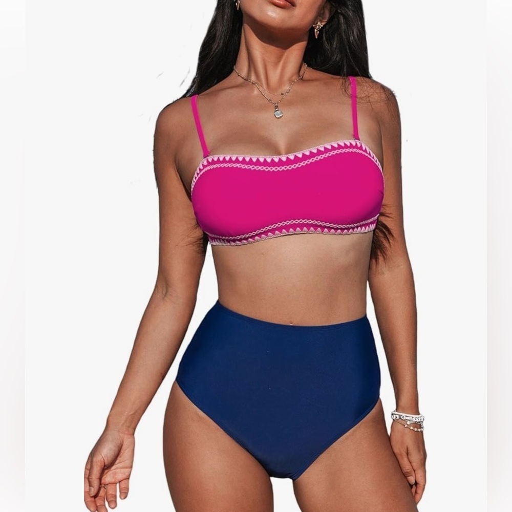 CUPSHE Women's Bikini Two Piece High Waisted Shell Stitched Size XS